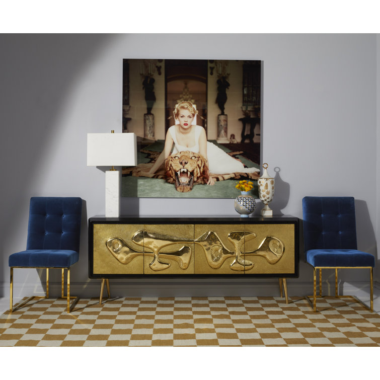 Brutalist Inspired Black and Brass Hand-Hammered Credenza