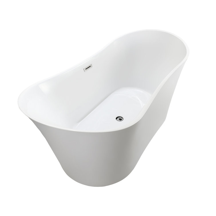 67-Inch White Acrylic Freestanding Soaking Bathtub with Polished Chrome Overflow