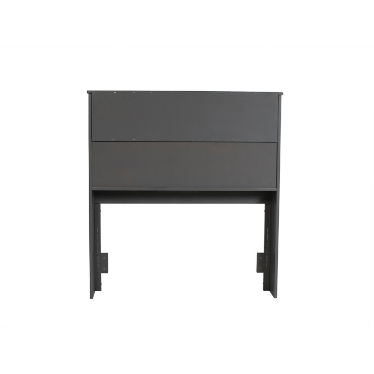 Gray Twin Wood Bookcase Headboard with Storage