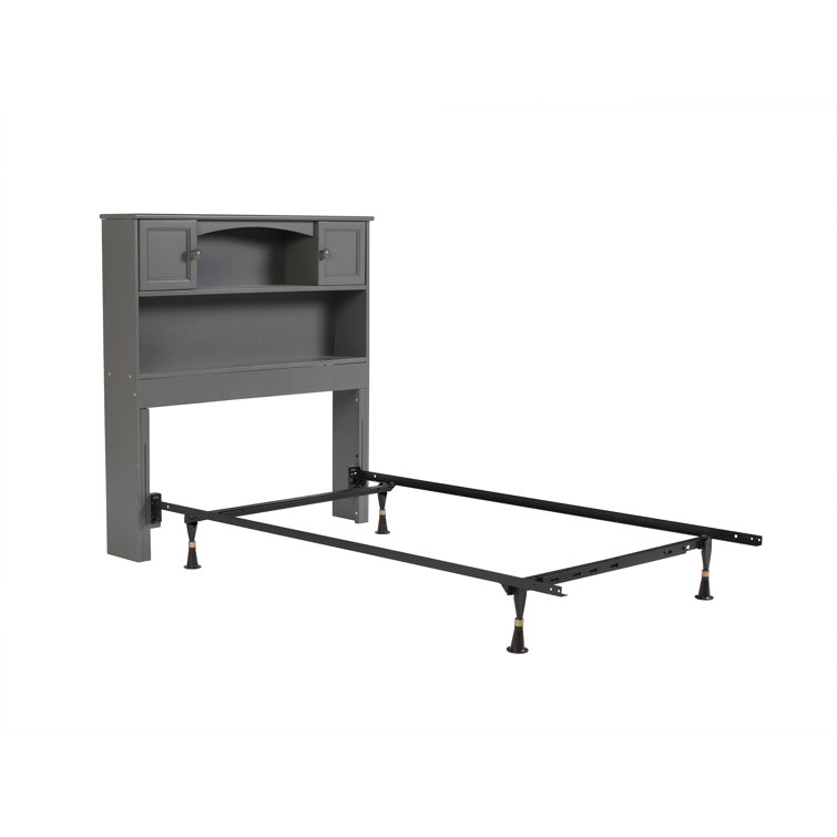Gray Twin Wood Bookcase Headboard with Storage