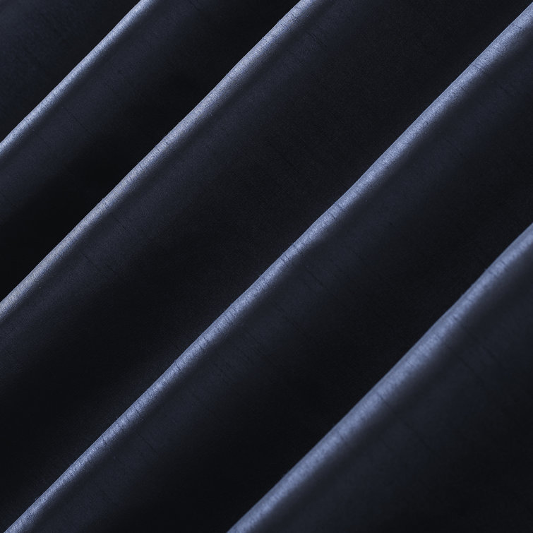 Navy Faux Silk Blackout Back Tab Curtain Panel