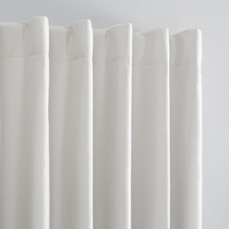 Pearl White Faux Silk Blackout Curtain Panel with Back Tab