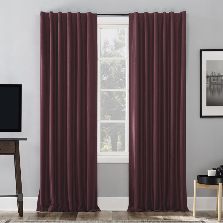 Bordeaux Red Faux Silk Blackout Back Tab Curtain Panel