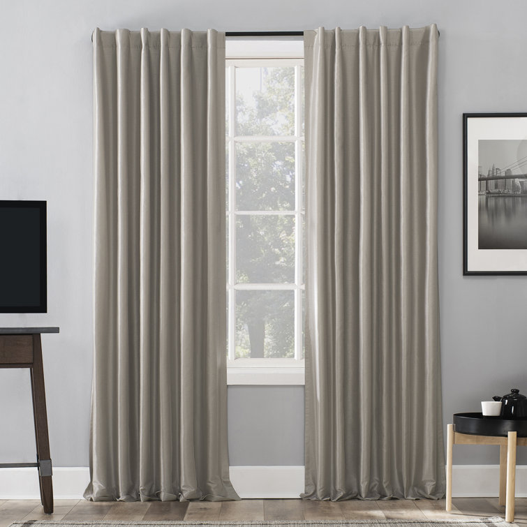 Stone Beige Faux Silk Blackout Curtain Panel, 50" x 63"