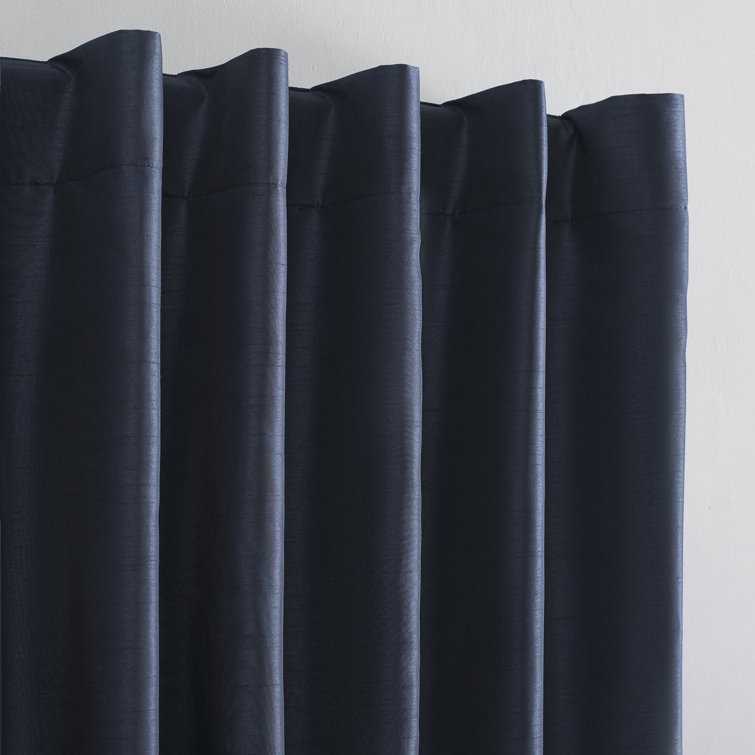 Navy Faux Silk Blackout Back Tab Curtain Panel