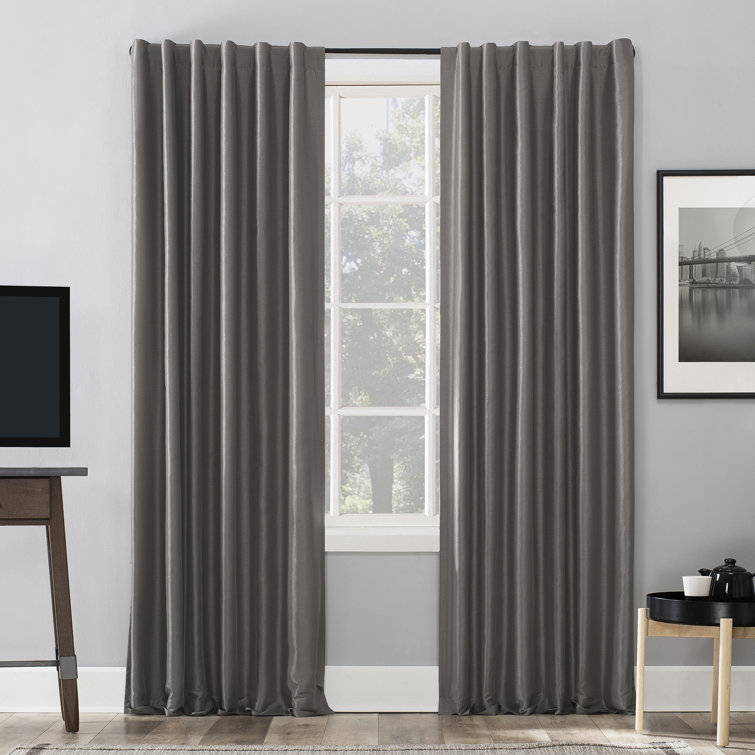 Gray Faux Silk Blackout Back Tab Curtain Panel, 50" x 84"