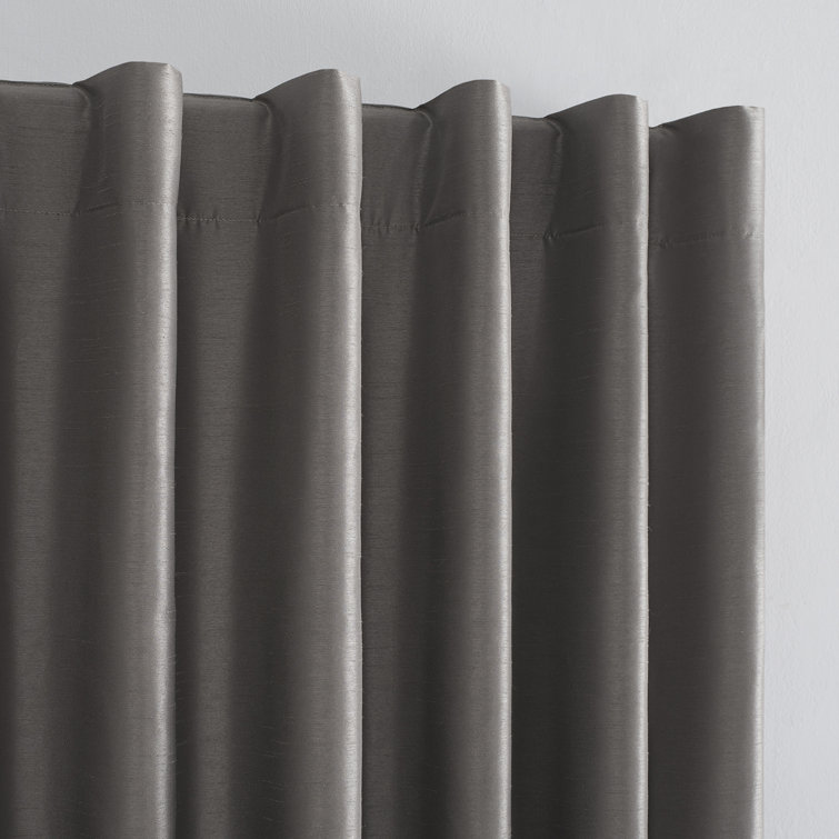 Gray Faux Silk Blackout Back Tab Curtain Panel, 50" x 84"