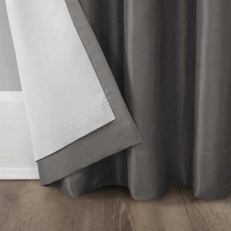 Gray Faux Silk Blackout Back Tab Curtain Panel, 50" x 84"