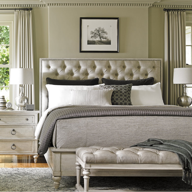 Sag Harbor Cream Queen Upholstered Bed with Nailhead Trim