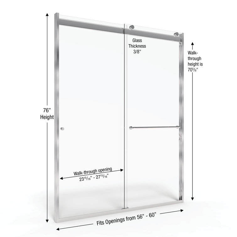 Rotolo Brushed Nickel Semi-Frameless Sliding Shower Door with Clear Glass