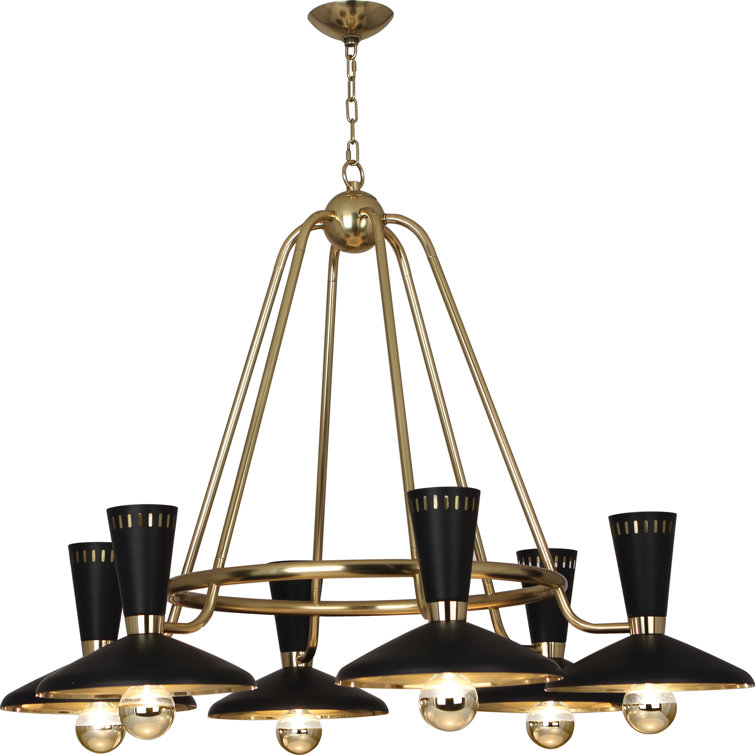 Vortex 6-Light Modern Brass Chandelier with Matte Black Shades
