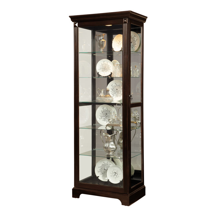 Deep Cherry Brown Lighted 5-Shelf Curio Cabinet with Poplar Wood Legs