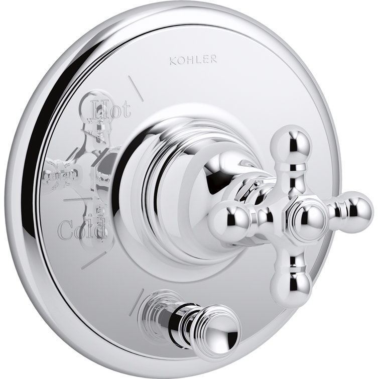 Polished Chrome Wall-Mounted Shower Valve Trim with Cross Handle