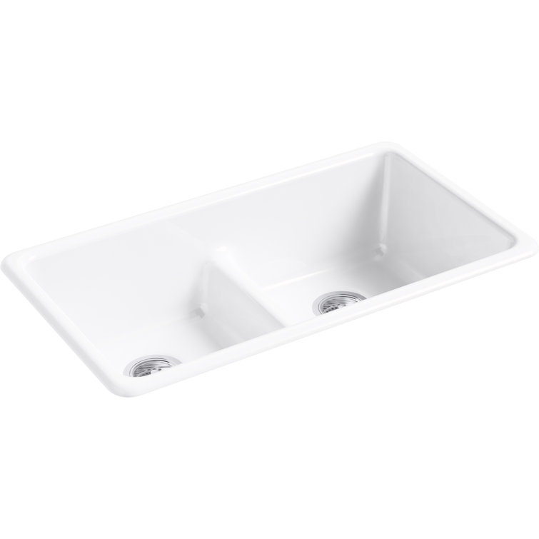 White Cast Iron 33" Drop-in Double Bowl Kitchen Sink