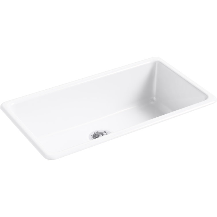 White 33" Cast Iron Drop-In Single Bowl Kitchen Sink