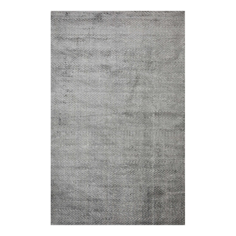 Charcoal Herringbone Hand-Knotted Viscose 8' x 10' Area Rug