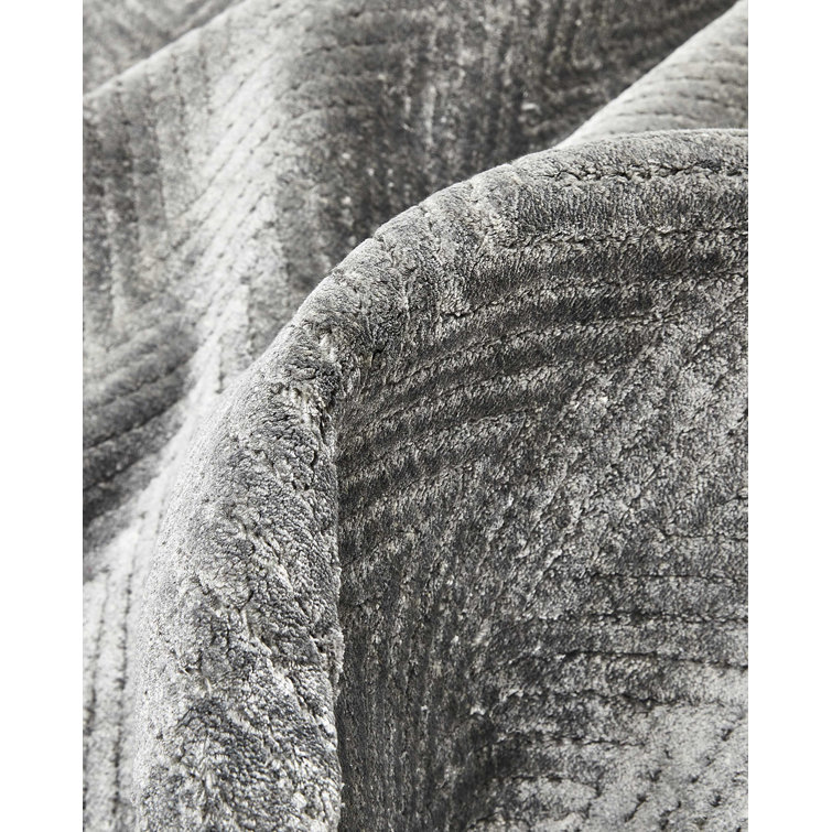 Charcoal Herringbone Hand-Knotted Viscose 8' x 10' Area Rug