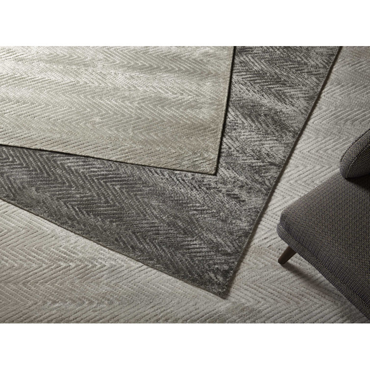 Charcoal Herringbone Hand-Knotted Viscose 8' x 10' Area Rug