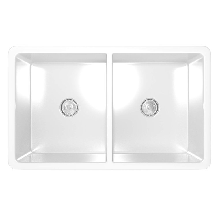 White Fireclay Double Basin Farmhouse Kitchen Sink