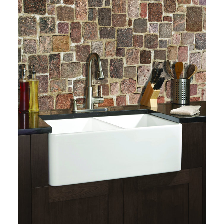 White Fireclay Double Basin Farmhouse Kitchen Sink