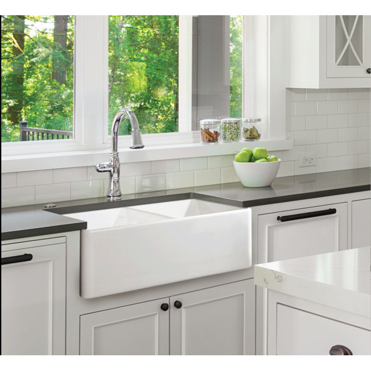 White Fireclay Double Basin Farmhouse Kitchen Sink