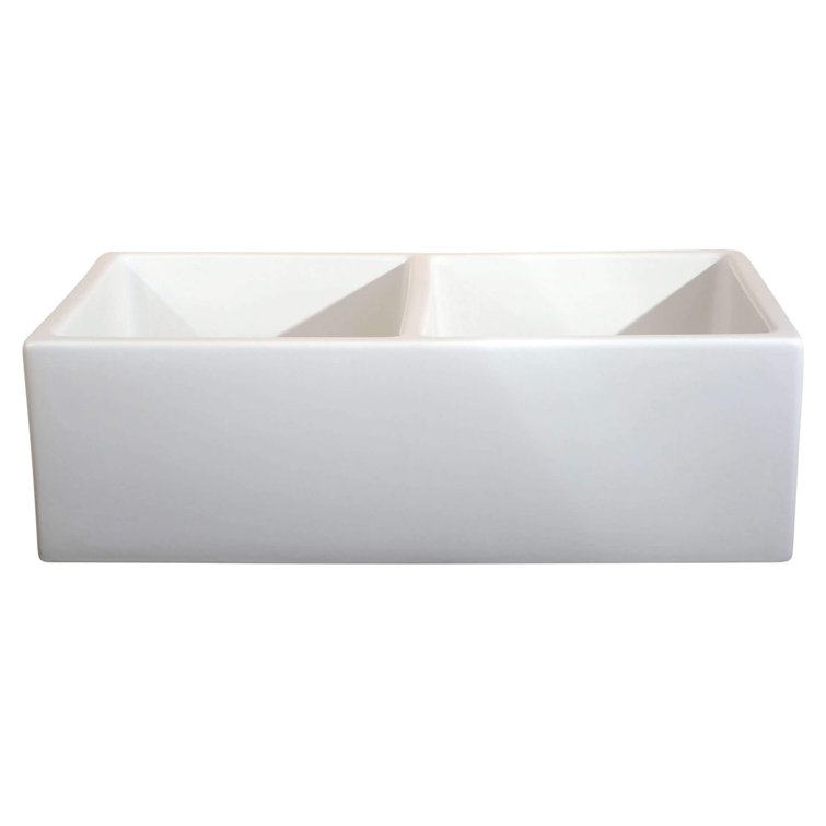 White Fireclay Double Basin Farmhouse Kitchen Sink