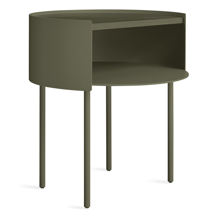 Round Dark Olive Wood and Metal Side Table with Storage