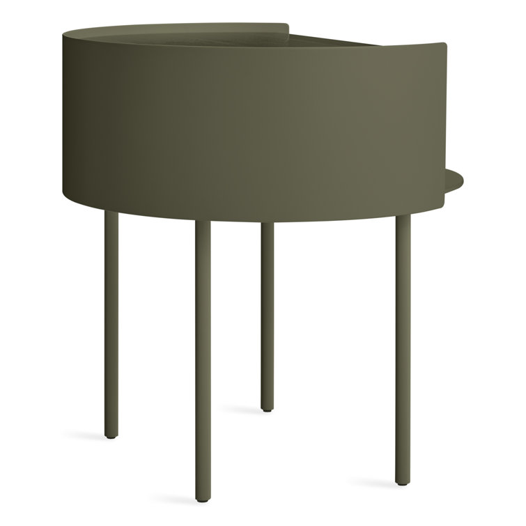 Round Dark Olive Wood and Metal Side Table with Storage