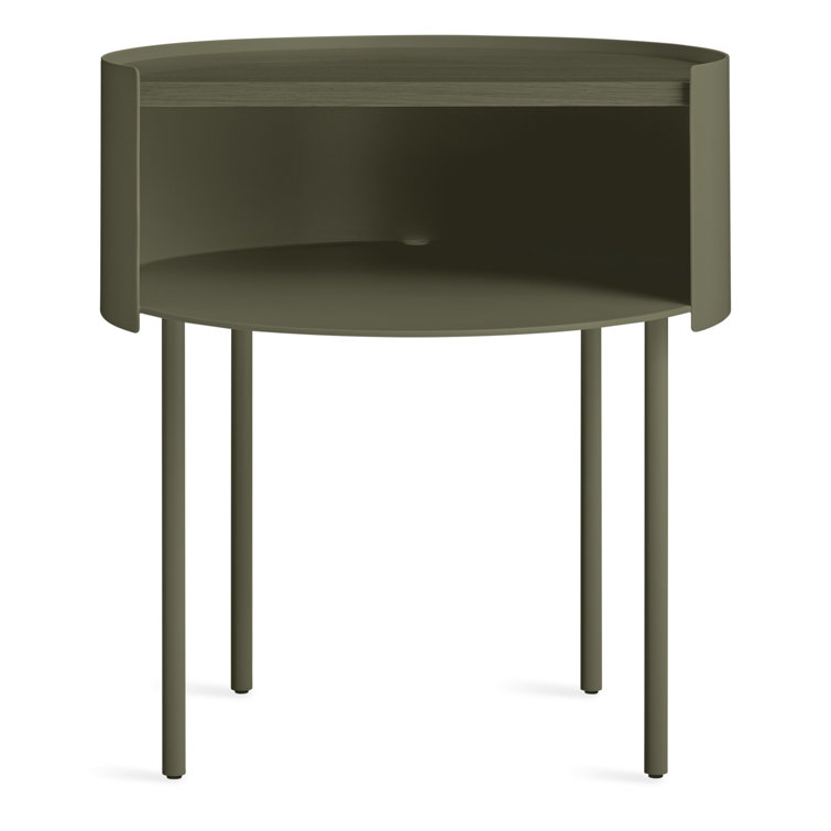 Round Dark Olive Wood and Metal Side Table with Storage