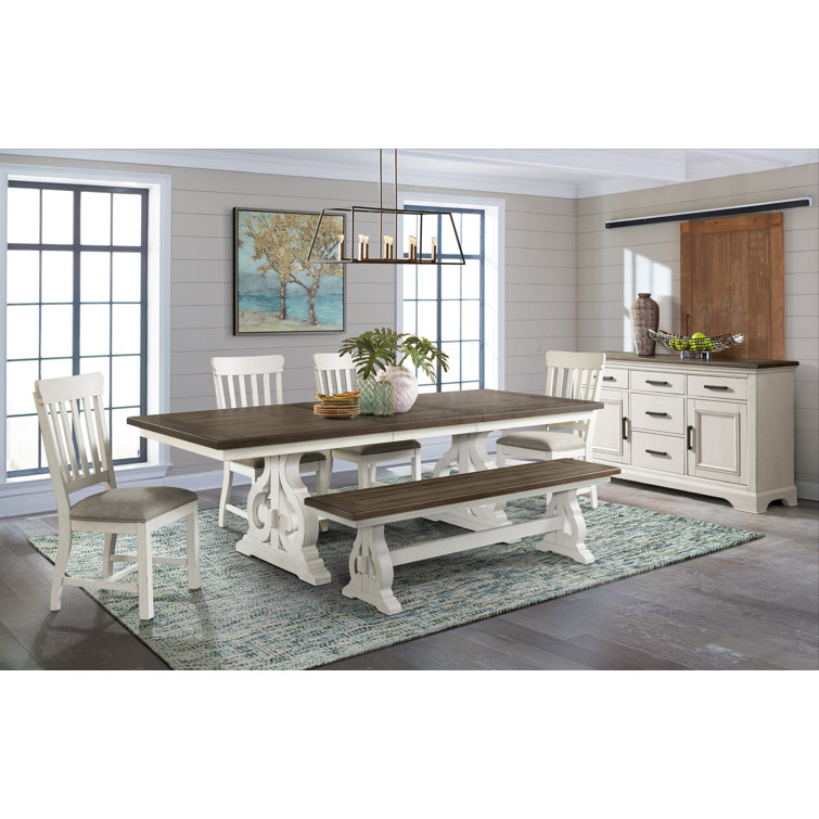 Off-White and French Oak Extendable Cottage Dining Table