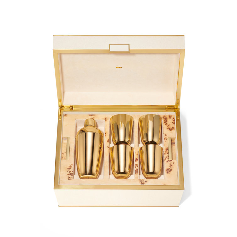 Cream Faux Shagreen Bar Tool Set with Brass Accents