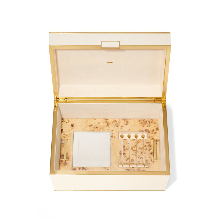 Cream Faux Shagreen Bar Tool Set with Brass Accents