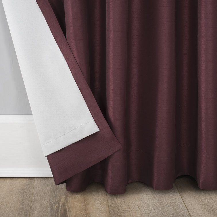 Bordeaux Red Faux Silk Blackout Back Tab Curtain Panel