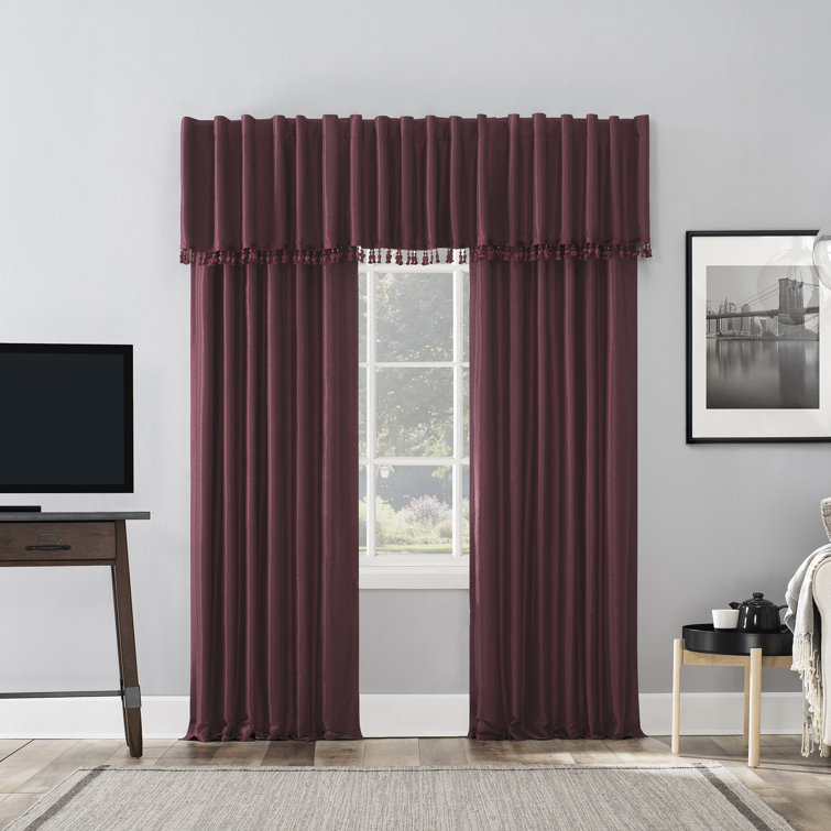 Bordeaux Red Faux Silk Blackout Back Tab Curtain Panel