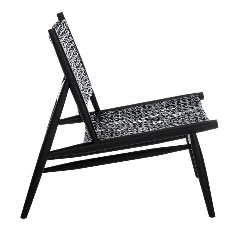 Transitional Black Leather and Wood 26'' Accent Chair
