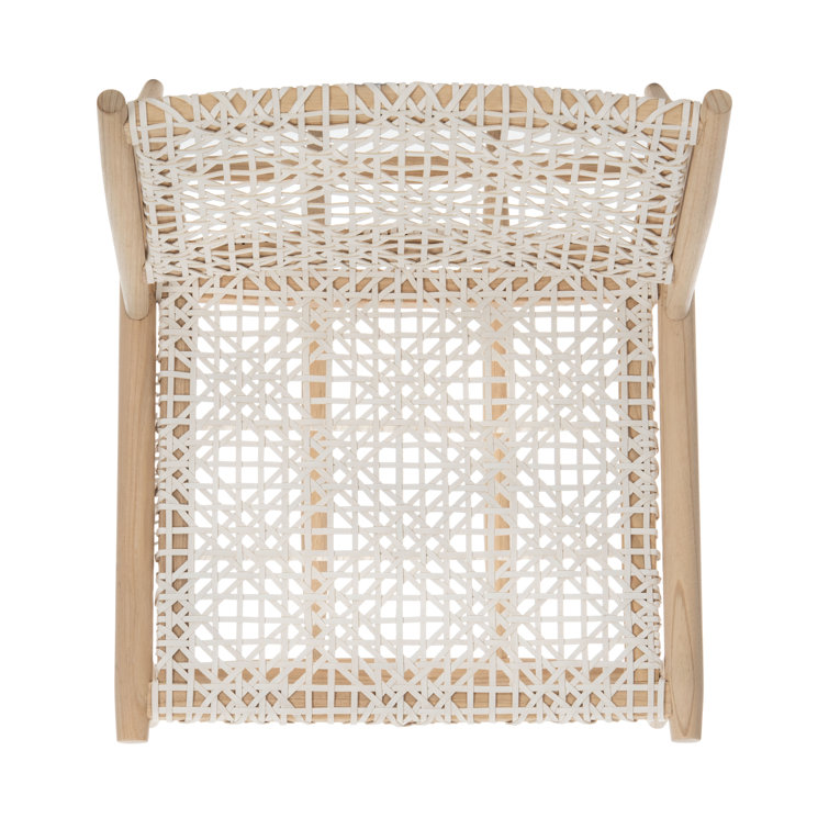 Transitional Off-White Leather Weave Side Chair in Light Oak