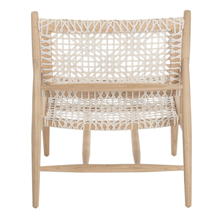 Transitional Off-White Leather Weave Side Chair in Light Oak