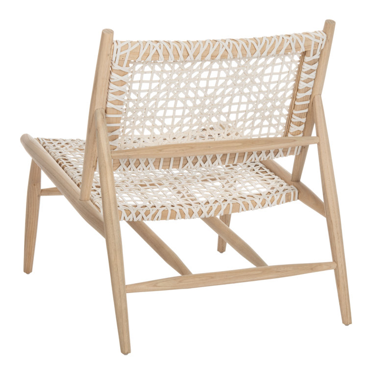 Transitional Off-White Leather Weave Side Chair in Light Oak
