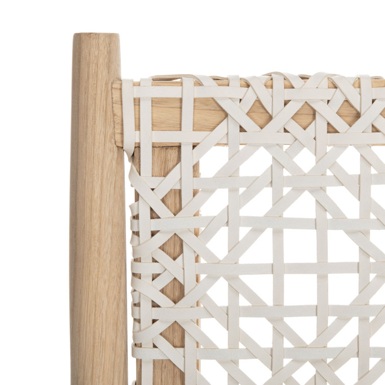 Transitional Off-White Leather Weave Side Chair in Light Oak