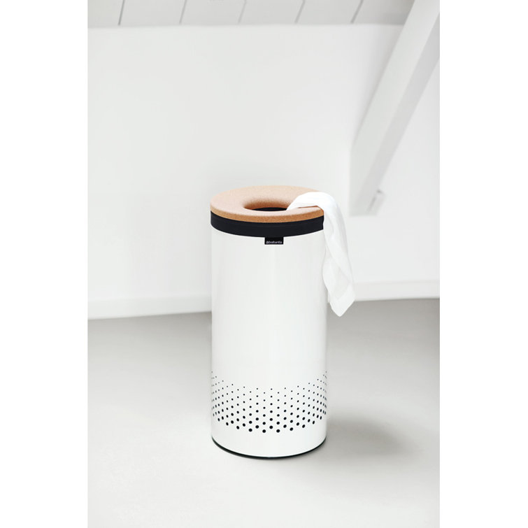Large White Steel Laundry Hamper with Cork Lid