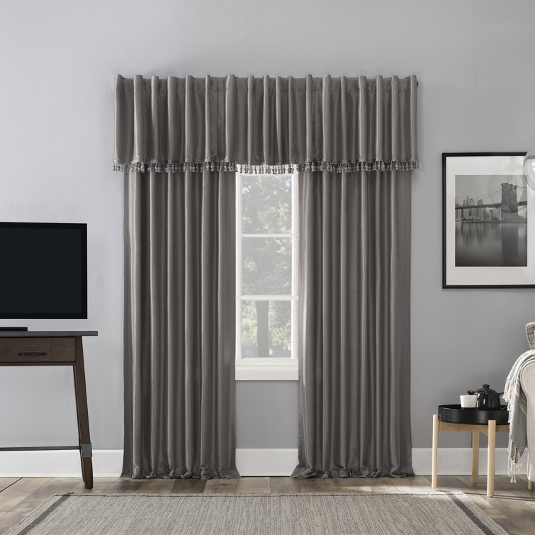 Gray Faux Silk Blackout Back Tab Curtain Panel, 50" x 84"