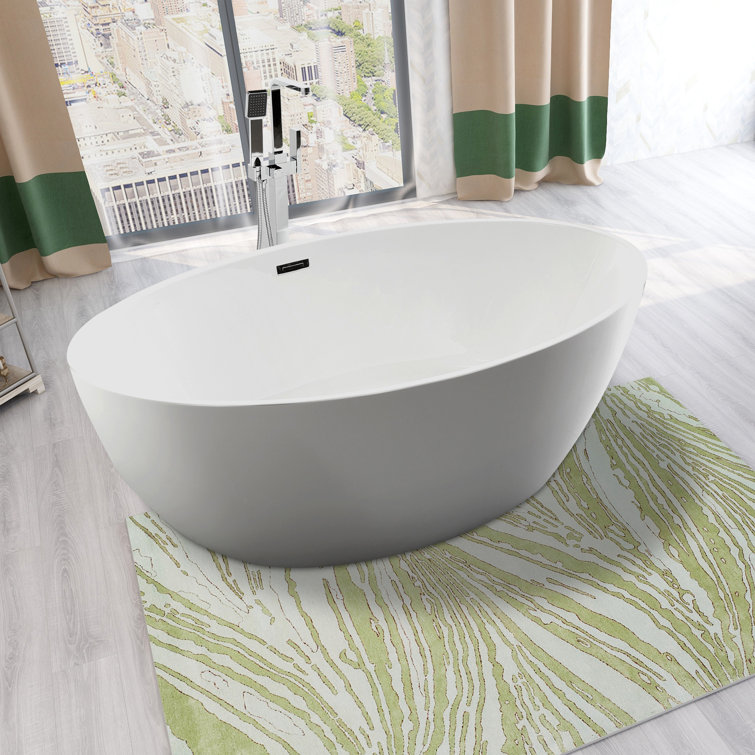 White Acrylic Freestanding Soaking Bathtub with Chrome Drain