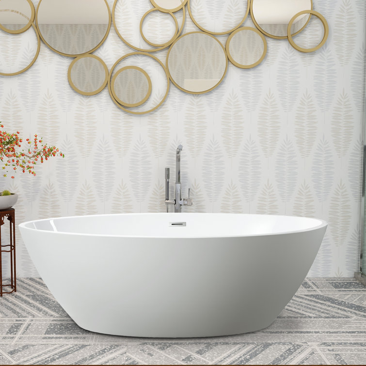 White Acrylic Freestanding Soaking Bathtub with Chrome Drain