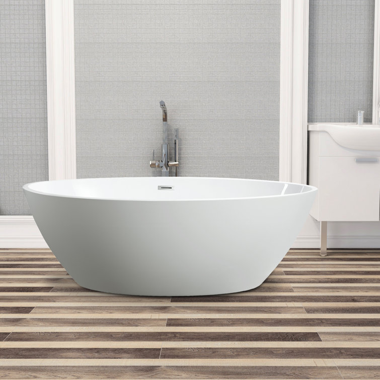 White Acrylic Freestanding Soaking Bathtub with Chrome Drain