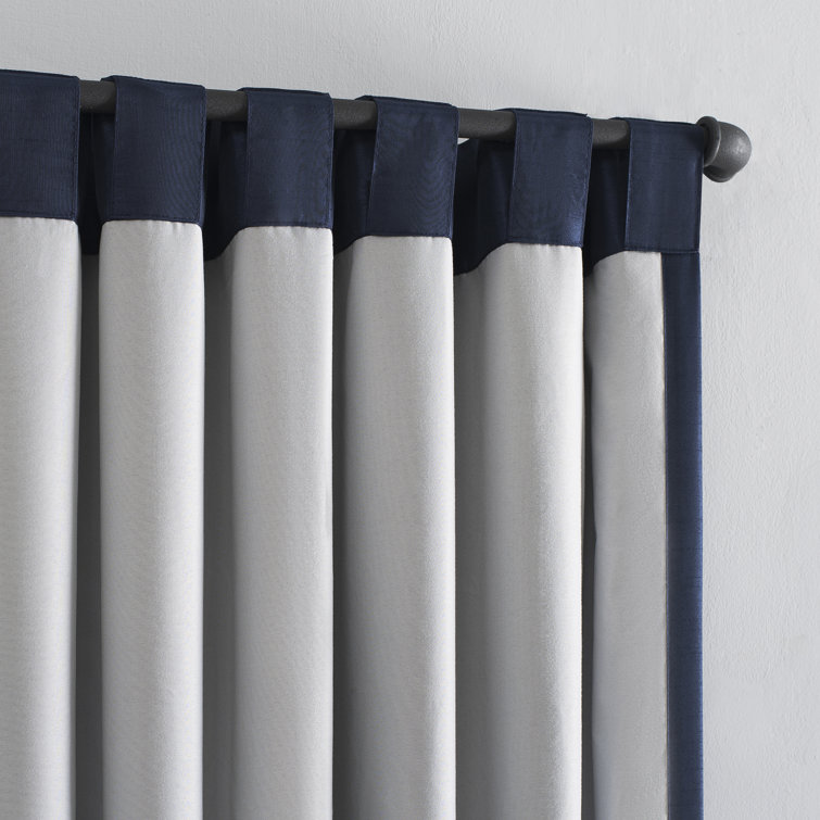 Navy Faux Silk Blackout Back Tab Curtain Panel