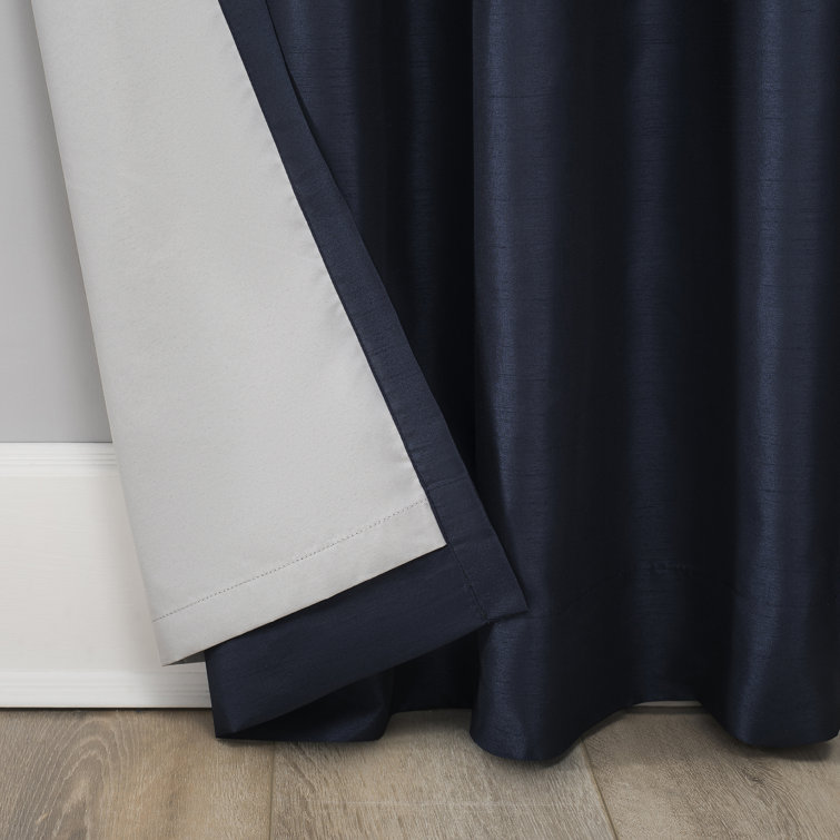 Navy Faux Silk Blackout Back Tab Curtain Panel
