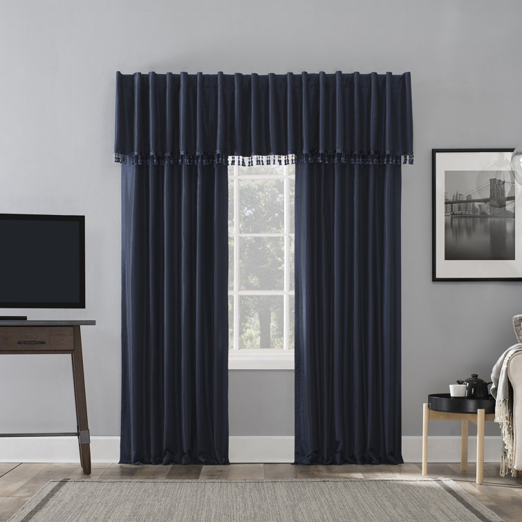 Navy Faux Silk Blackout Back Tab Curtain Panel