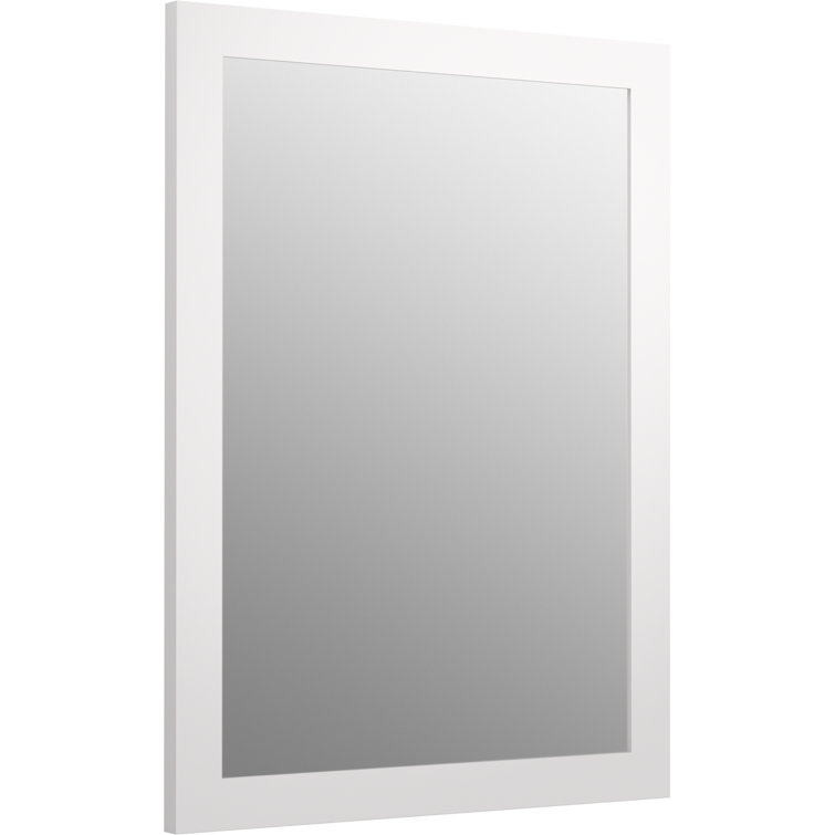 Linen White Rectangular Wood Bathroom Vanity Mirror