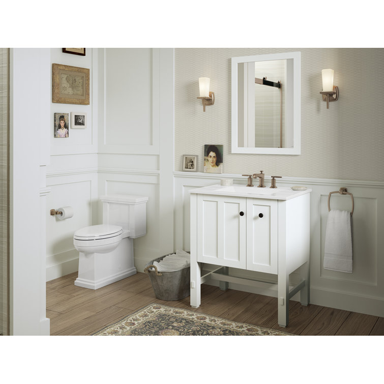 Linen White Rectangular Wood Bathroom Vanity Mirror