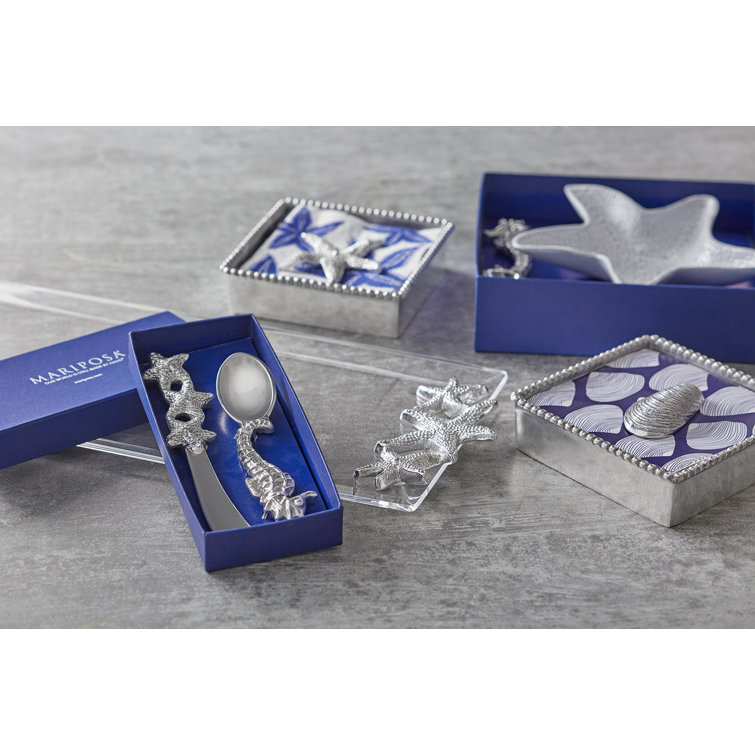 Silver Starfish Beaded Metal Napkin Box
